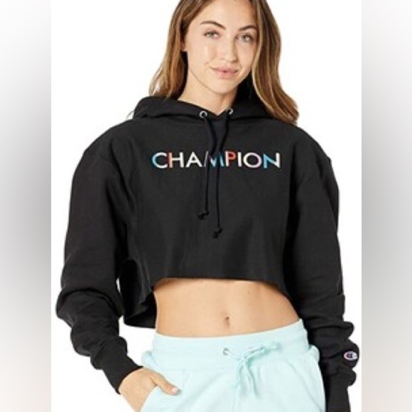 Champion Reverse Weave Black Hoodie Sweatshirt Sz Large - Picture 2 of 9